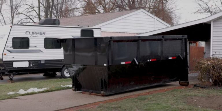 roll off dumpster rental dropped off at driveway